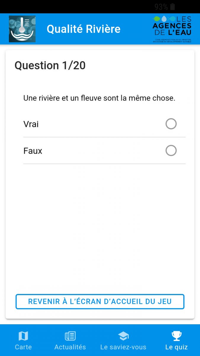 capture d'écran du quizz de l'application